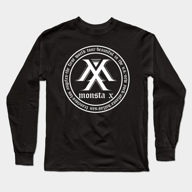 MONSTA X Beautiful World Tour US Stops White Logo Long Sleeve T-Shirt by cxnq